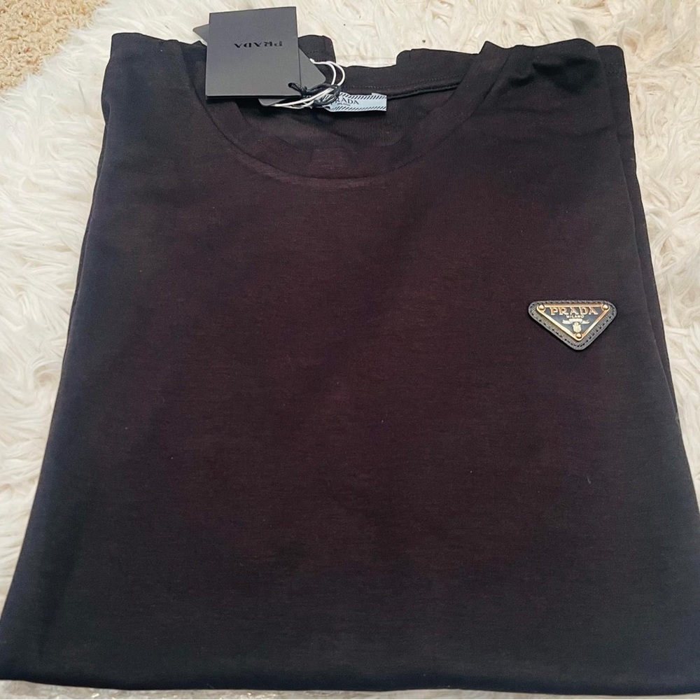 Prada Black Short Sleeve Crew T-Shirt with Triangular Logo